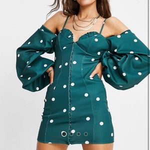 asos design eyelet mini dress in spot print